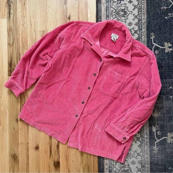 L.L. Bean Tops - Vintage Y2K L.L. Bean Pink Corduroy Button Down Shirt Shacket Petite Large